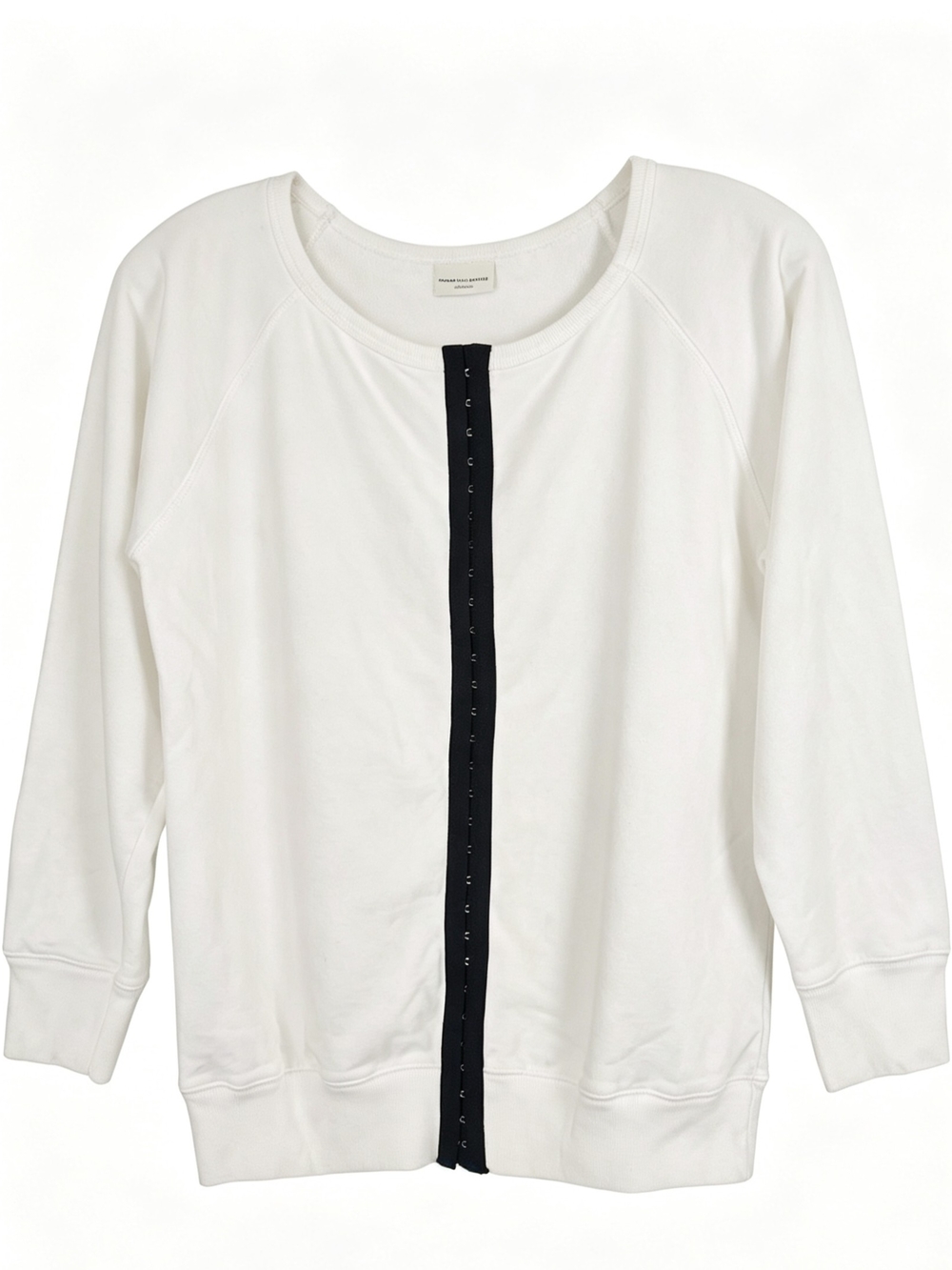 Dries Van Noten White Long-Sleeve Top with Black Trim